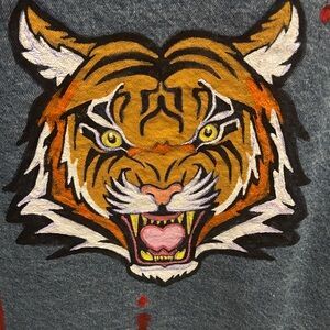 HAND PAINTED Blue Jean Jacket with Tiger Design